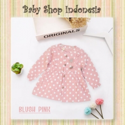 large PD575 Atasan Anak Lengan Panjang Mini Dress Anak Katun Baju Anak Perempuan Lengan Panjang Polkadot Pastel Blushpink